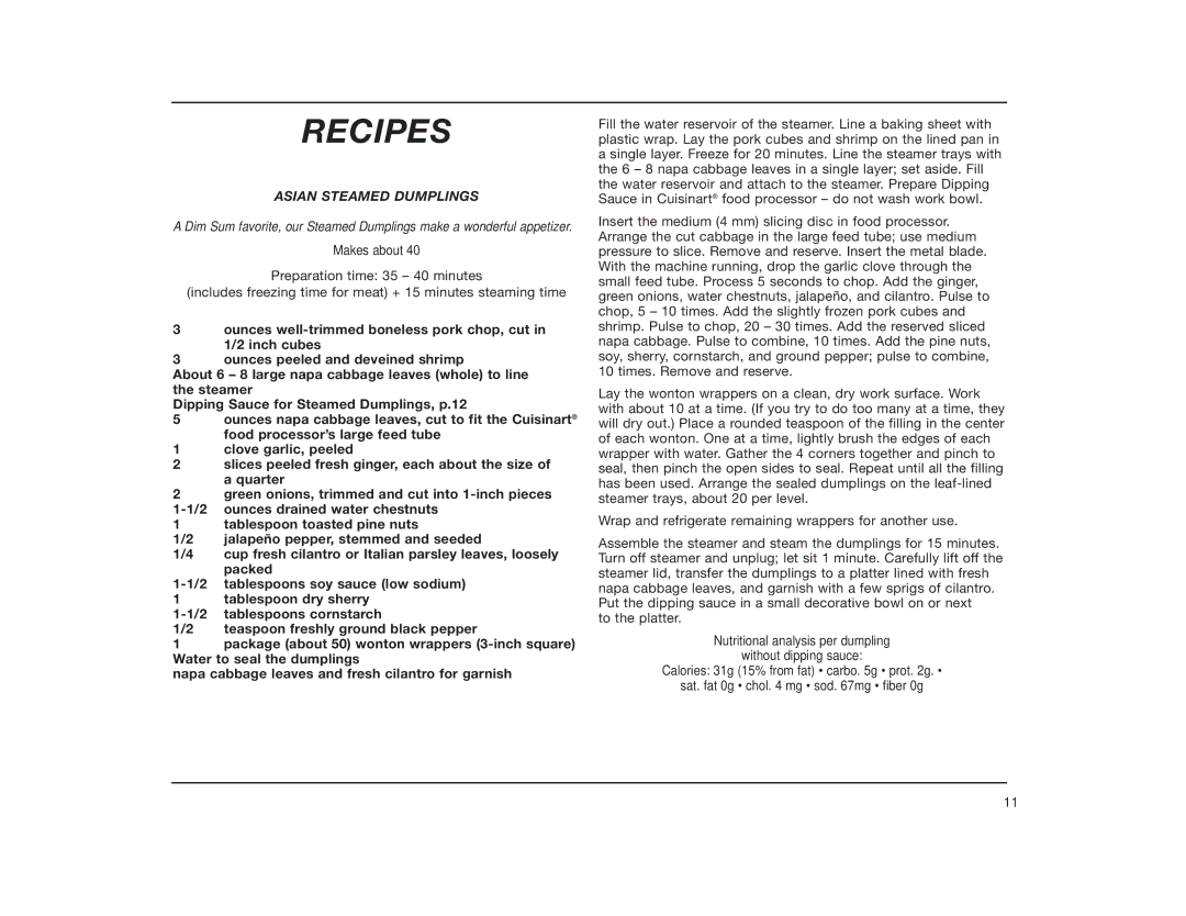 Cuisinart TCS-60 manual Recipes 