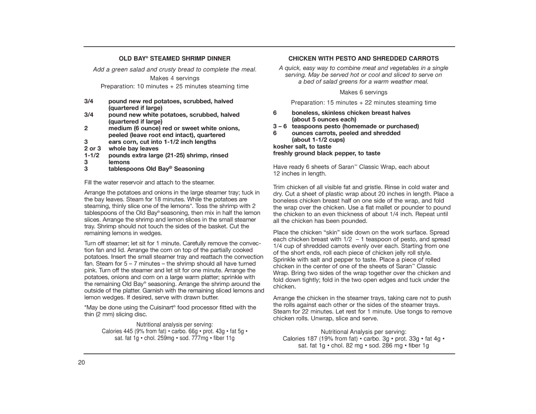 Cuisinart TCS-60 manual OLD BAY Steamed Shrimp Dinner, Add a green salad and crusty bread to complete the meal 