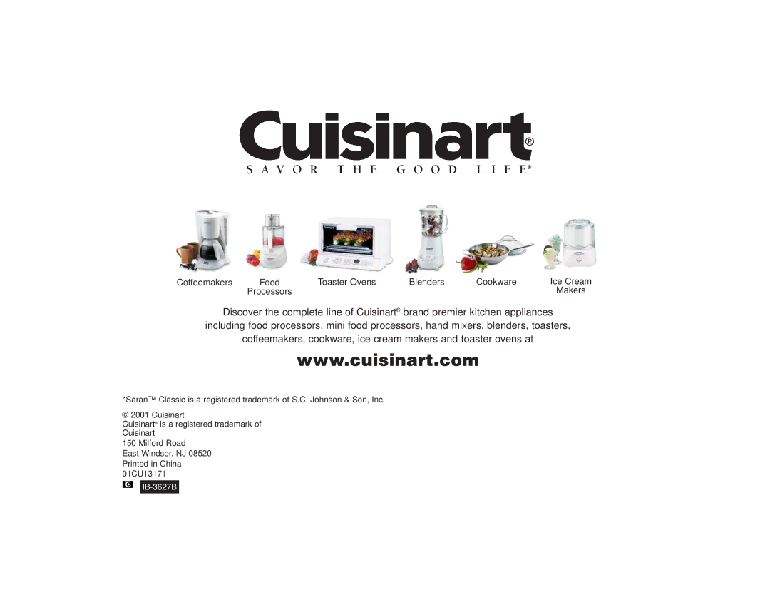 Cuisinart TCS-60 manual Coffeemakers Food Toaster Ovens Blenders Cookware Ice Cream 