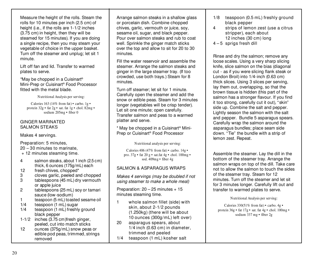 Cuisinart TCS-60C manual Ginger Marinated Salmon Steaks, Salmon & Asparagus Wraps 