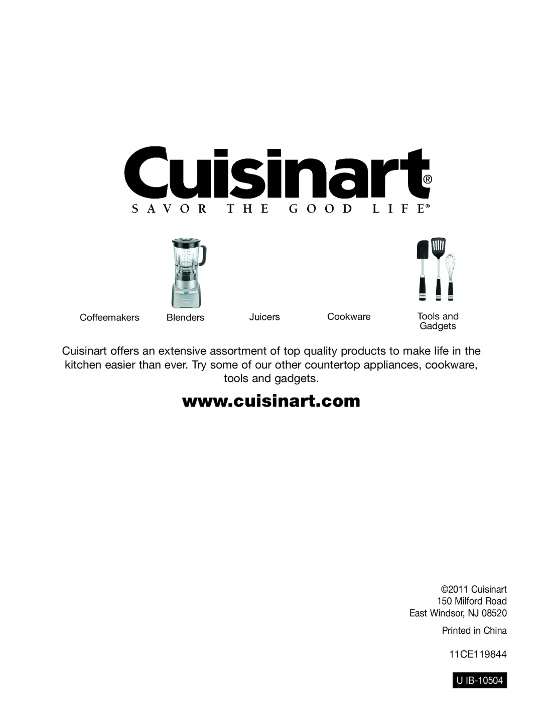 Cuisinart TEA-100 manual IB-10504 