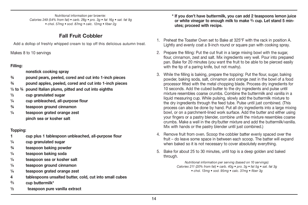 Cuisinart TOB-100 manual Fall Fruit Cobbler, Makes 8 to 10 servings 