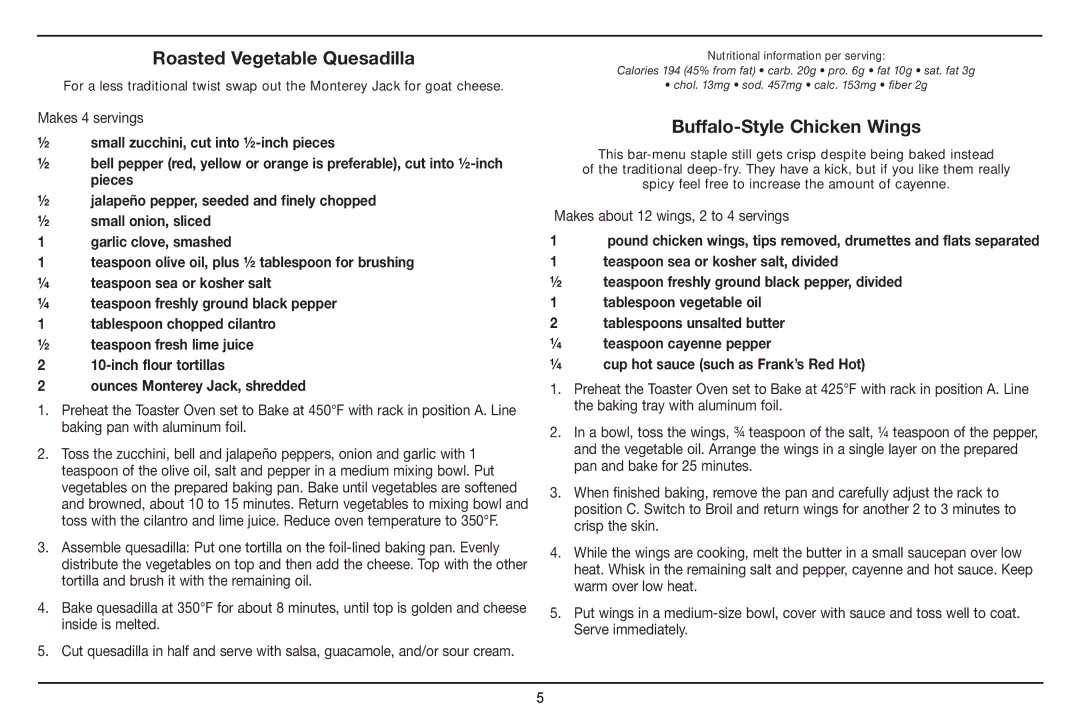 Cuisinart TOB-100 manual Buffalo-Style Chicken Wings, Makes about 12 wings, 2 to 4 servings 