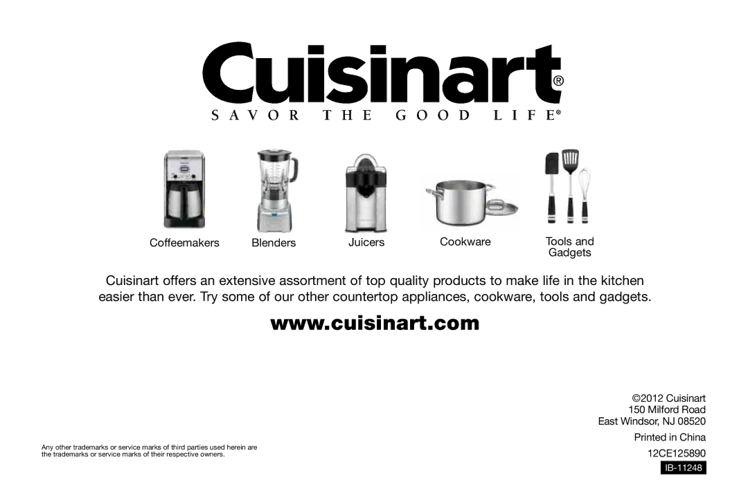 Cuisinart TOB-100 manual Coffeemakers Blenders Juicers Cookware Tools Gadgets 