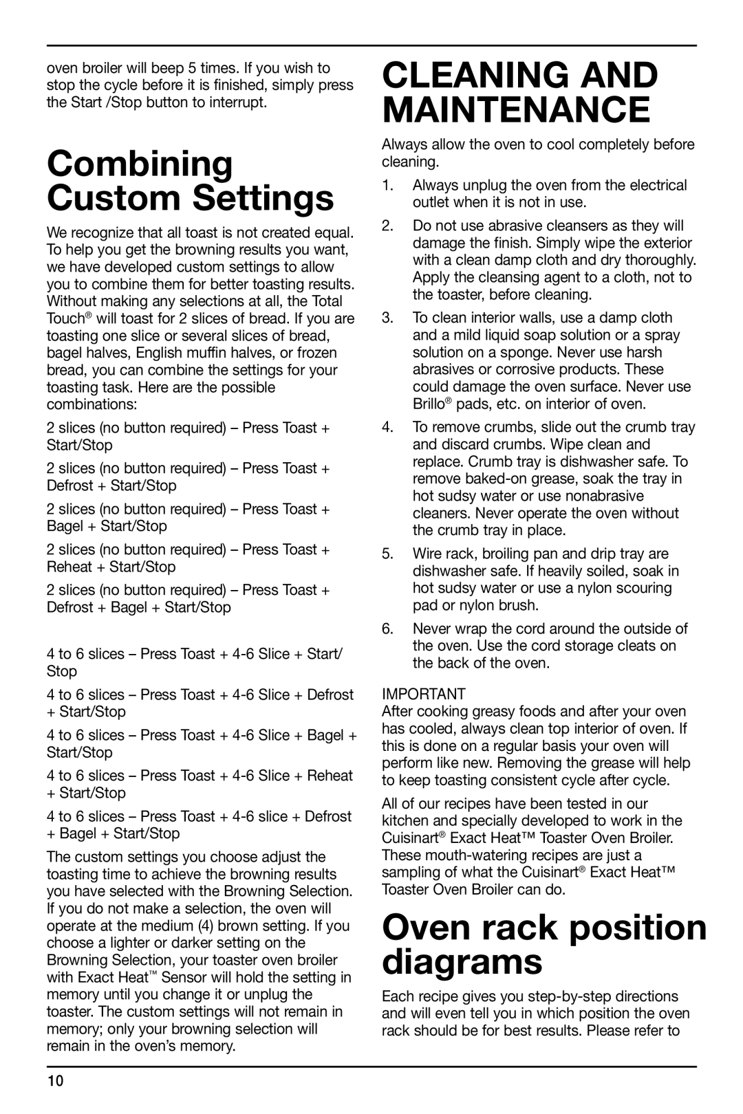 Cuisinart TOB-155 manual Cleaning Maintenance 