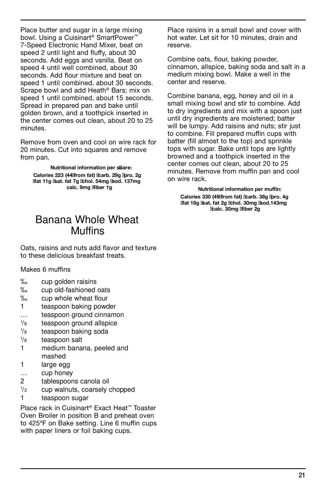 Cuisinart TOB-155 manual Banana Whole Wheat Muffins 