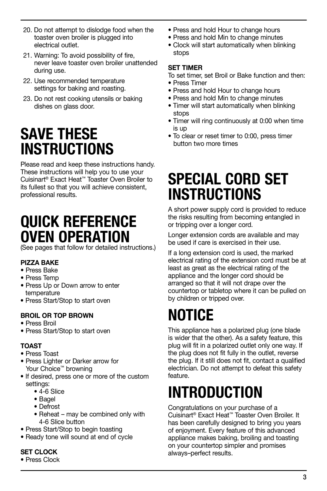 Cuisinart TOB-155 manual Save These Instructions 