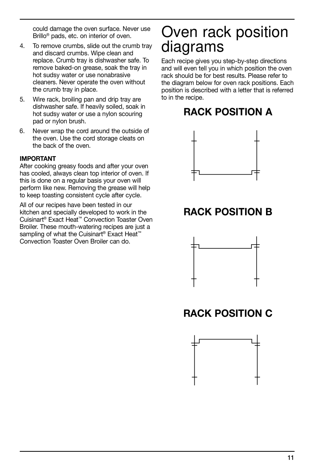 Cuisinart TOB-195 Series manual Oven rack position diagrams 