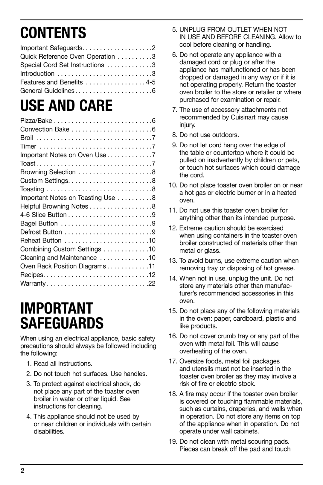 Cuisinart TOB-195 Series manual Contents 