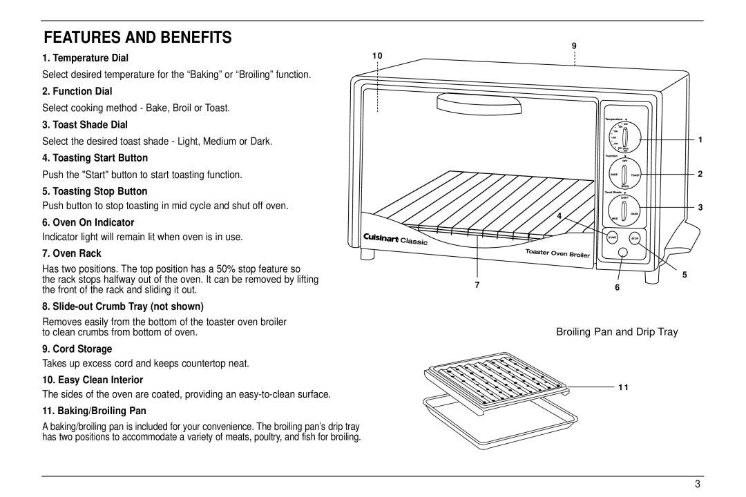 Cuisinart TOB-30 manual Features and Benefits 