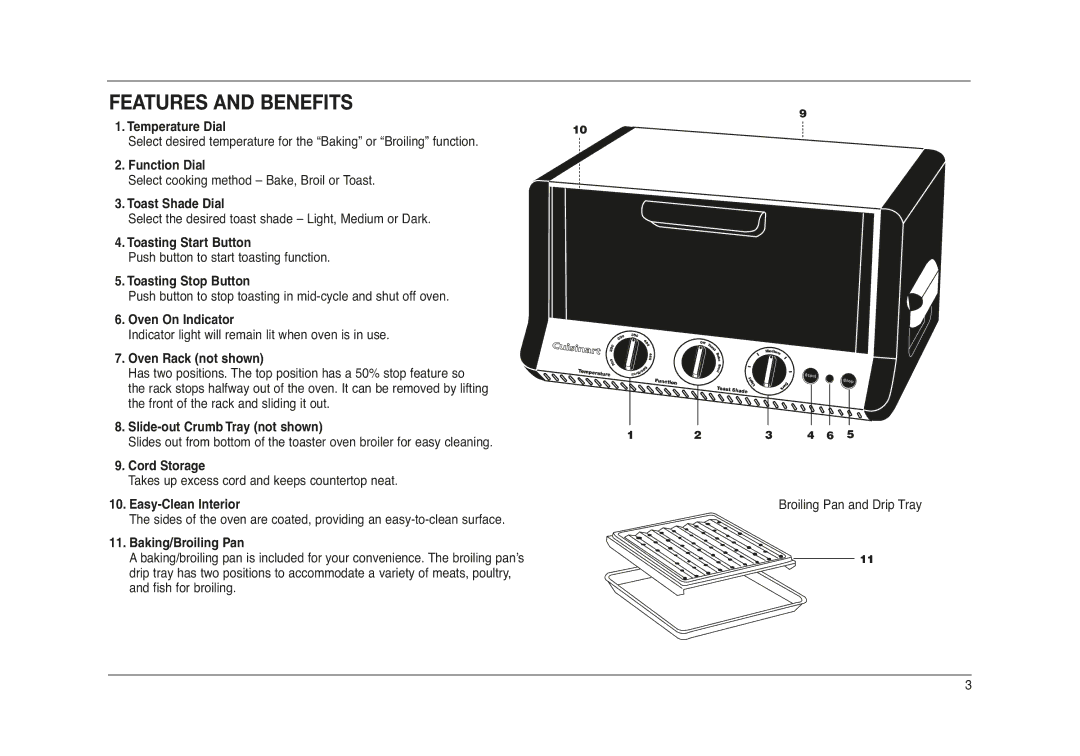 Cuisinart TOB-50 manual Features and Benefits, Easy-Clean Interior 