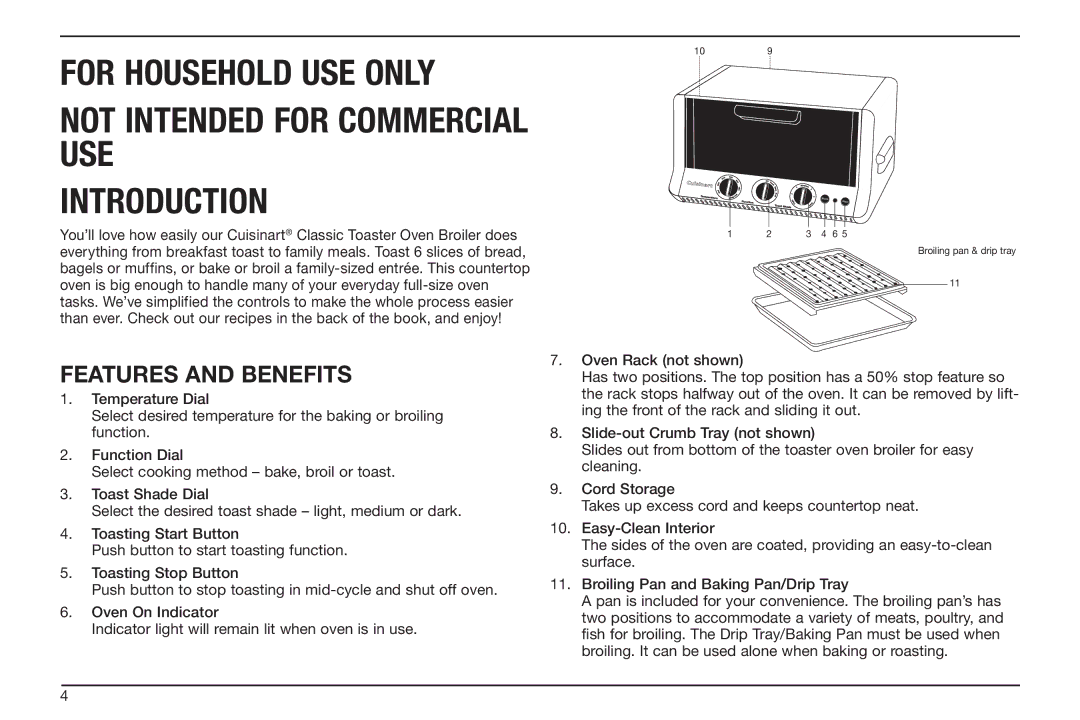 Cuisinart TOB-50BC manual Features and benefits 