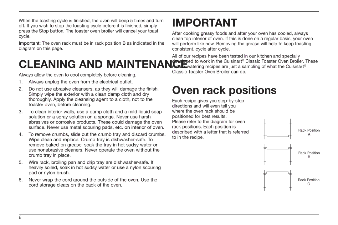 Cuisinart TOB-50BC manual Oven rack positions 