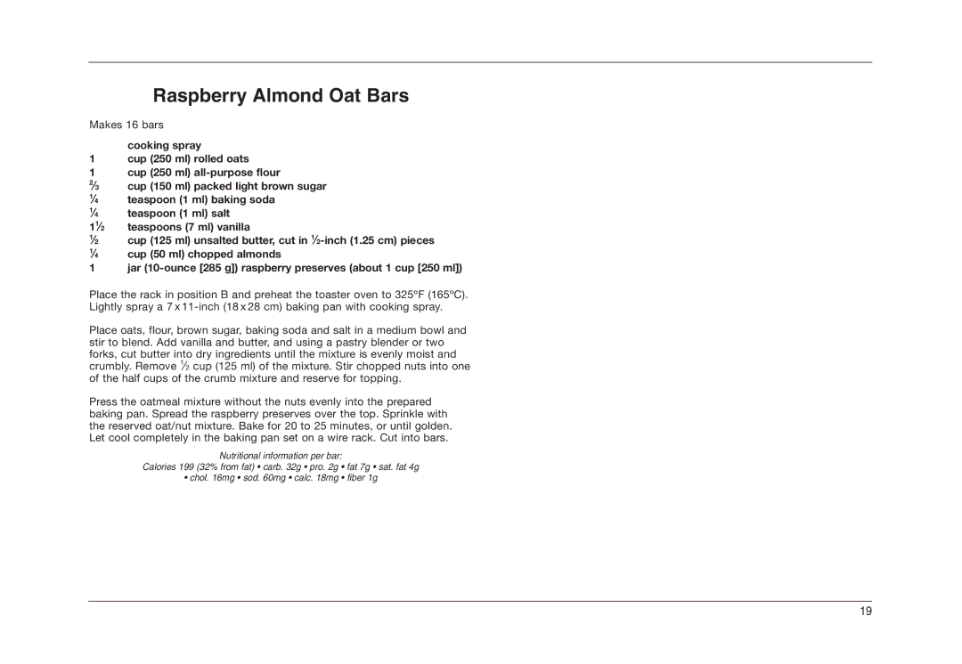 Cuisinart TOB-50BCC manual Raspberry Almond Oat Bars 