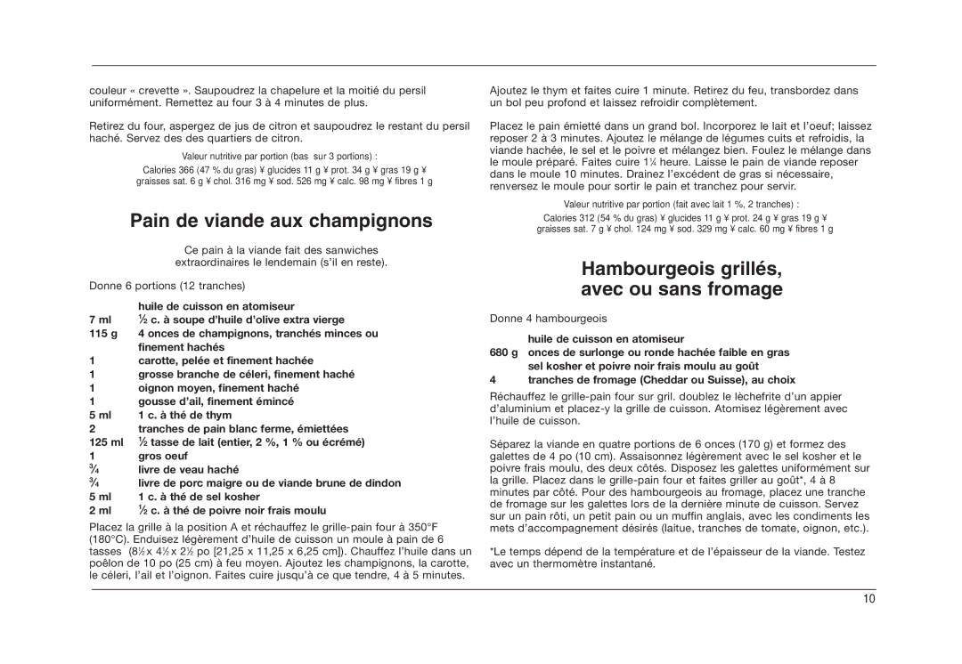 Cuisinart TOB-50BCC manual Pain de viande aux champignons 