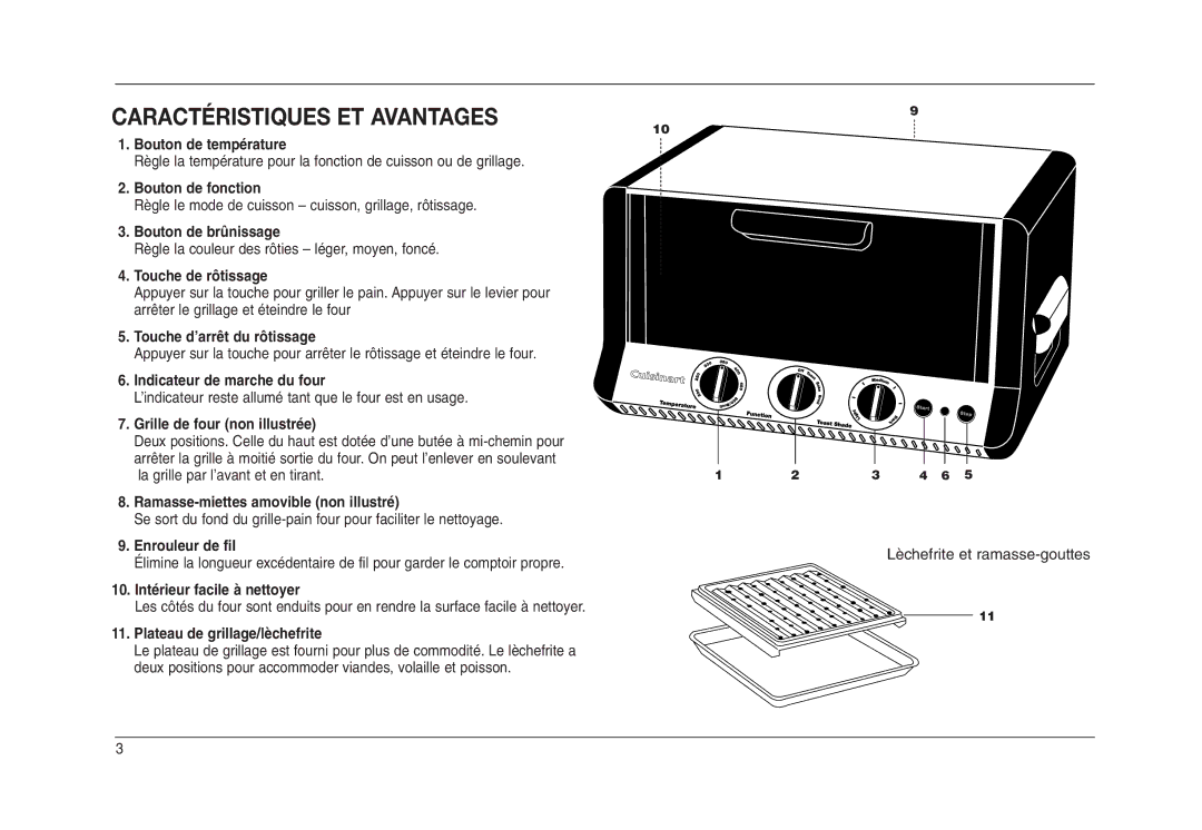 Cuisinart TOB-50BCC manual Caractéristiques ET Avantages 