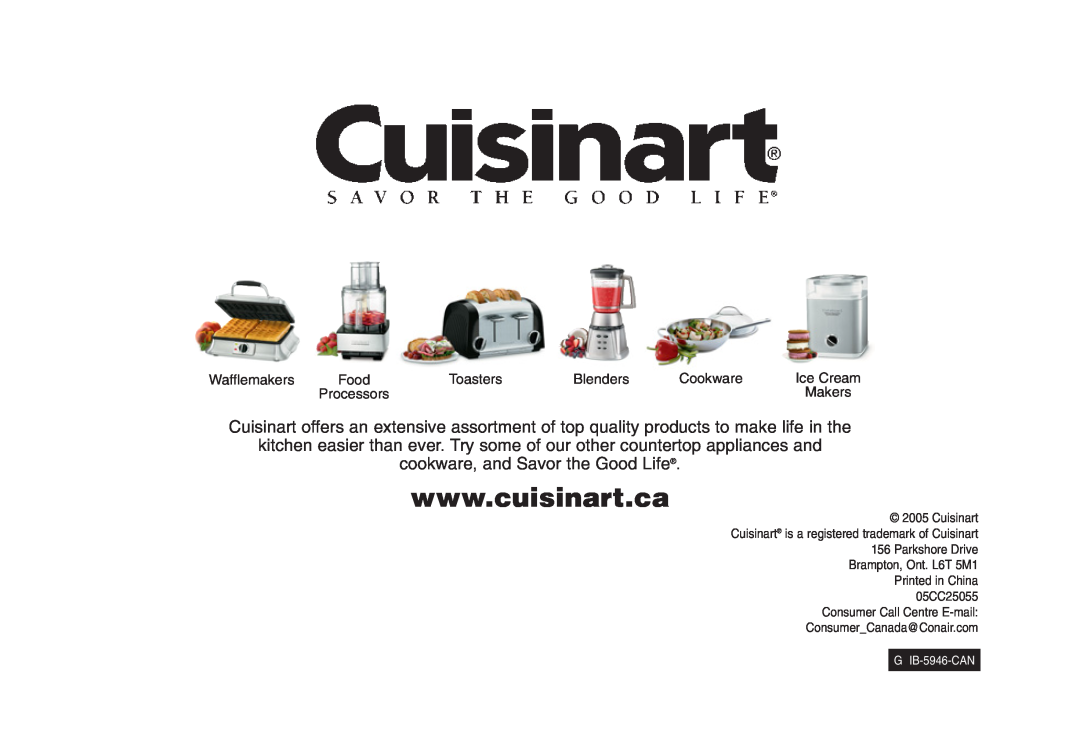 Cuisinart TOB-50BCC manual cookware, and Savor the Good Life 