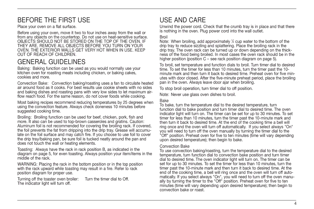 Cuisinart TOB-160BCW, TOB-60 Series, IB-8099 manual Before the first use, General Guidelines, USE and Care 