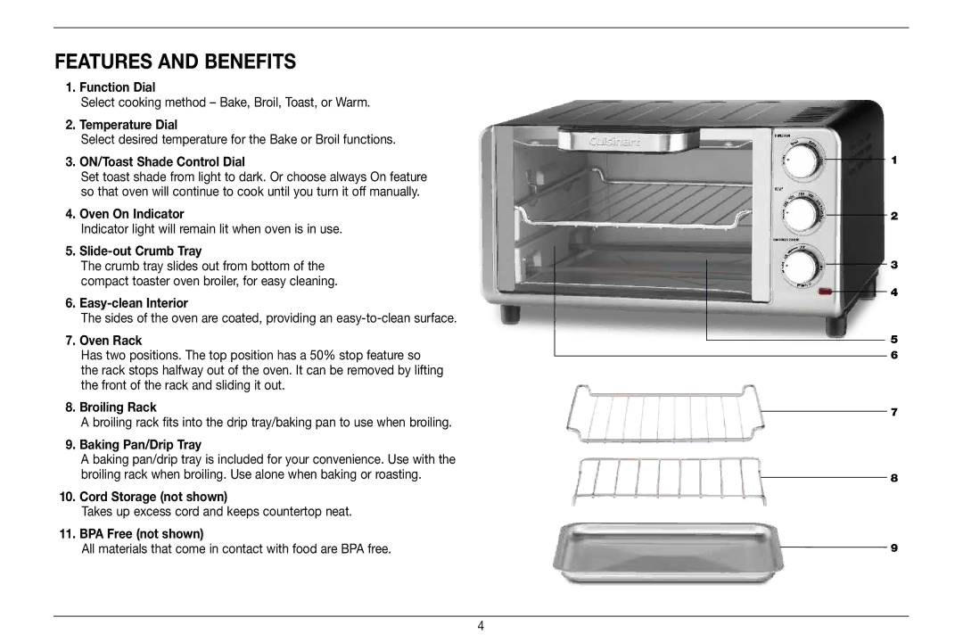 Cuisinart TOB-80 manual Features and benefits 