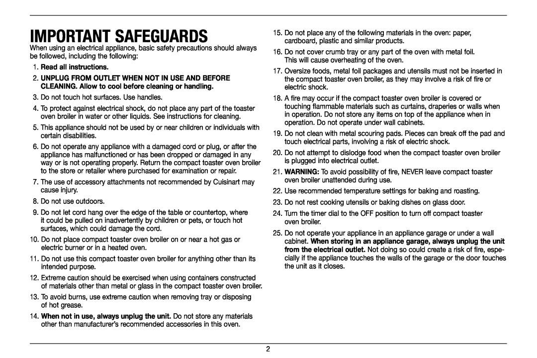 Cuisinart TOB-80 manual Important Safeguards, Read all instructions 