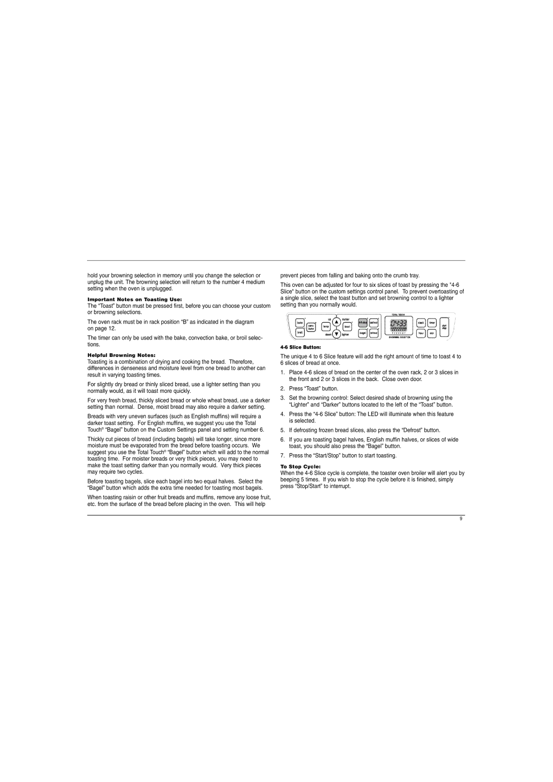 Cuisinart TOB Series manual Important Notes on Toasting Use 