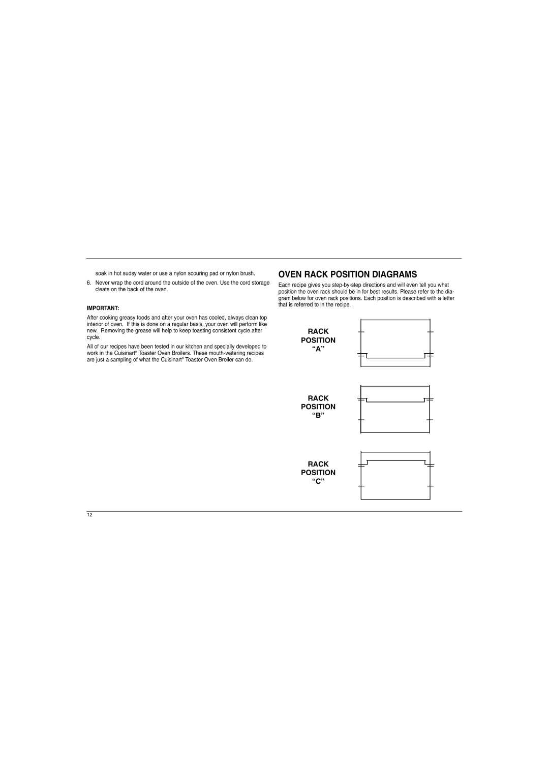 Cuisinart TOB Series manual Oven Rack Position Diagrams 