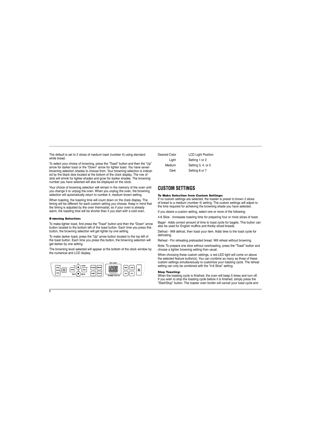 Cuisinart TOB Series manual Custom Settings 