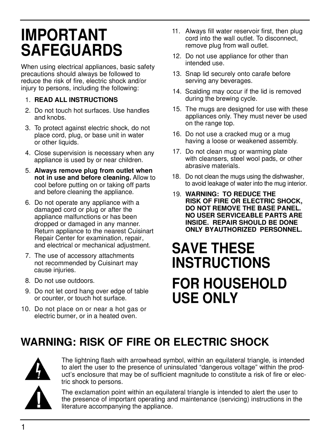 Cuisinart TTG-500 manual Important Safeguards, Read ALL Instructions 