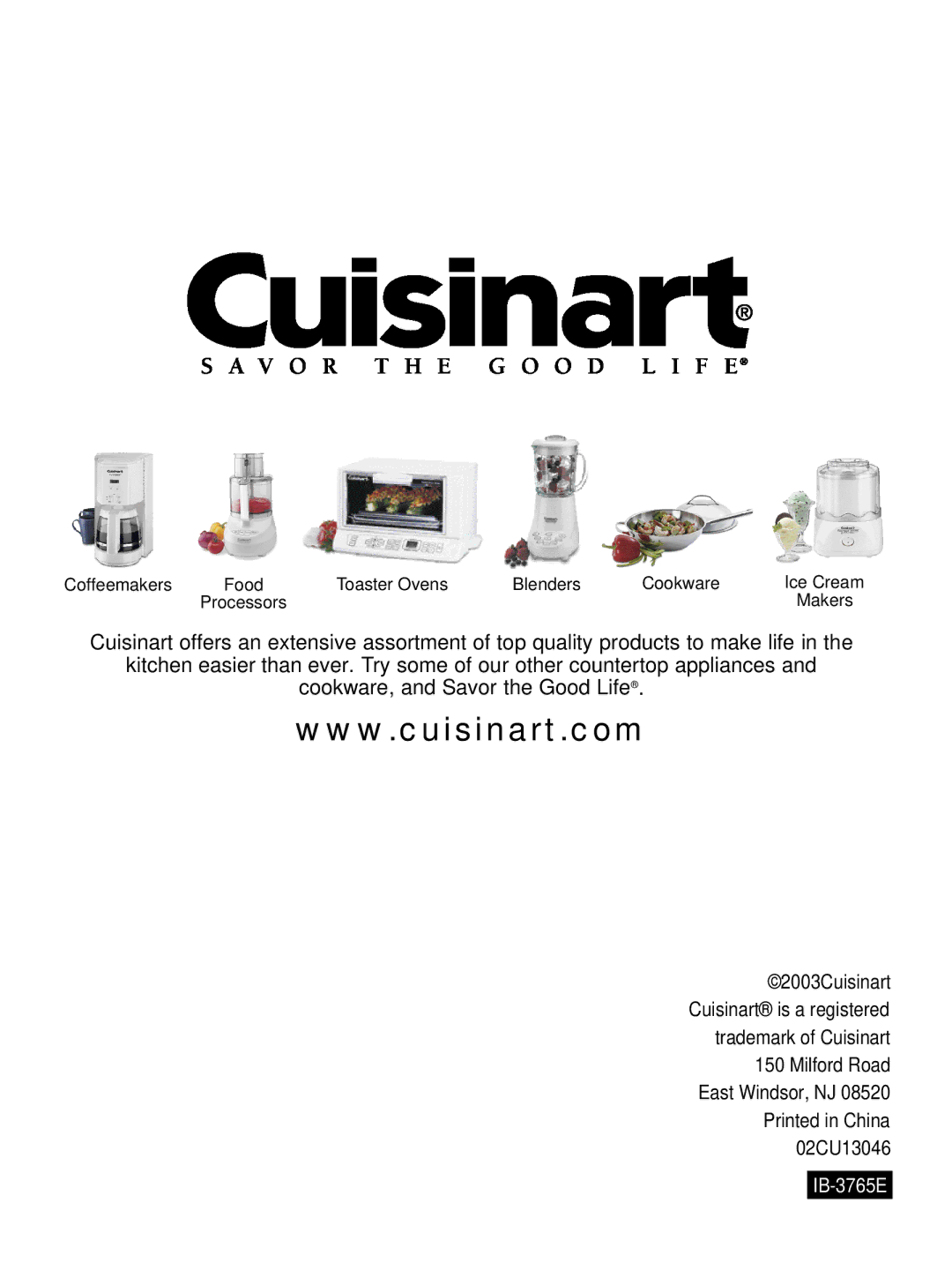 Cuisinart TTG-500 manual IB-3765E 