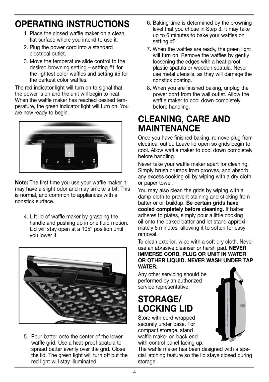 Cuisinart WAF-150 manual CLEANING, Care and Maintenance, Storage Locking LID 