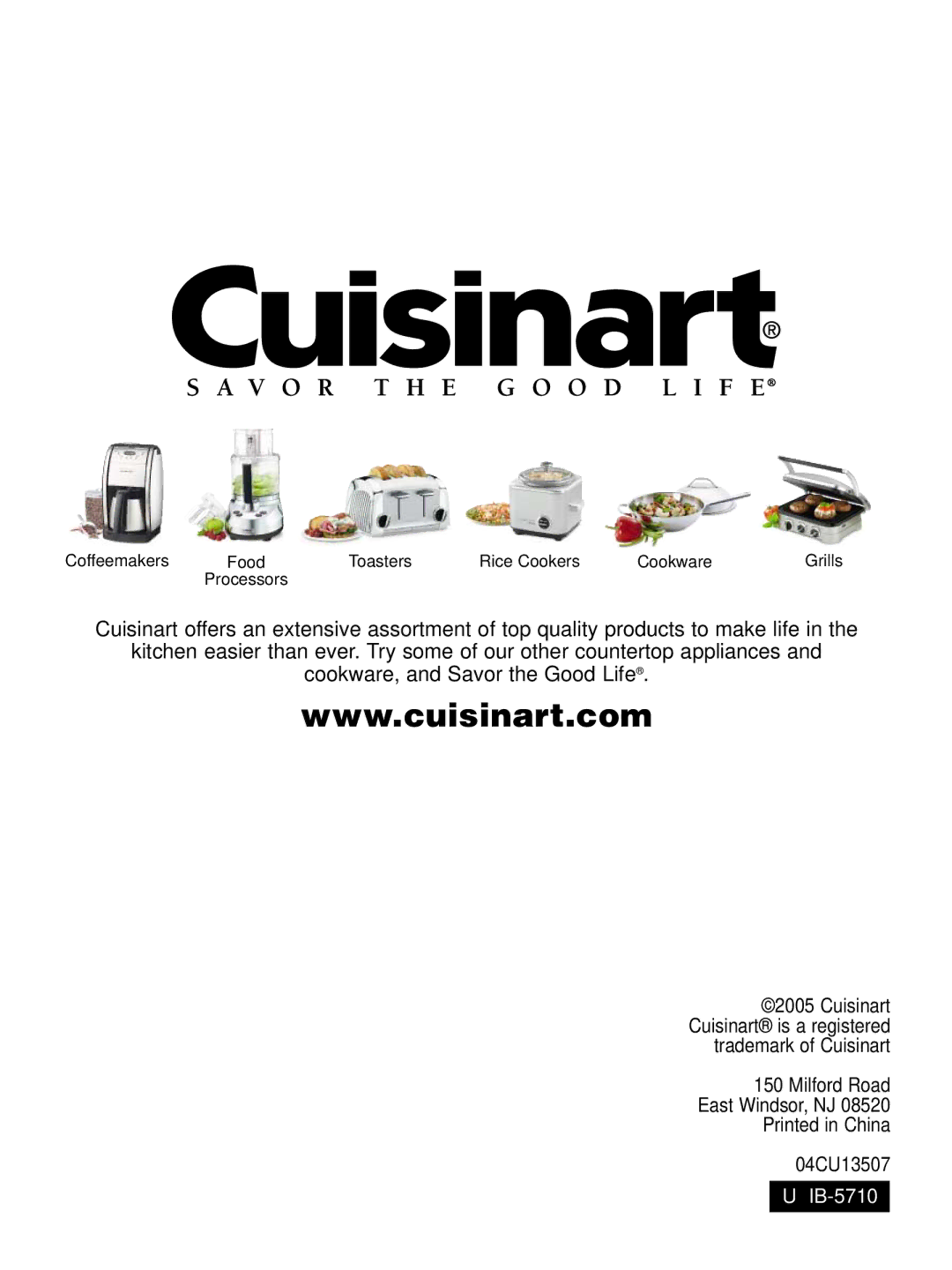 Cuisinart WAF-2B manual IB-5710 