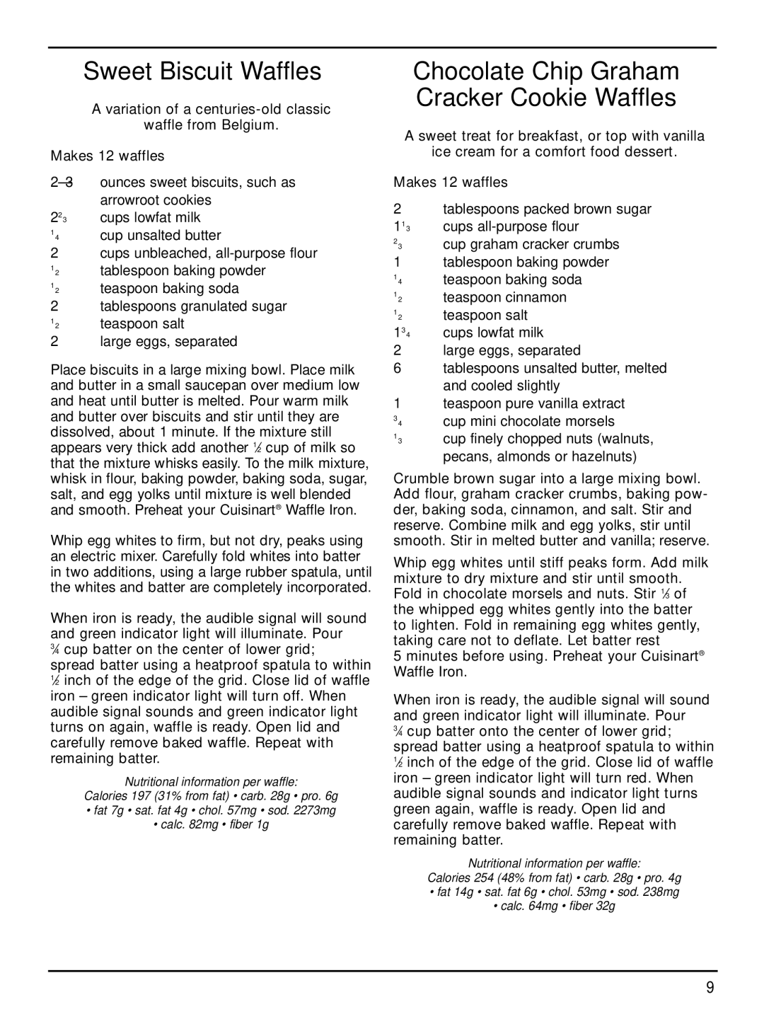Cuisinart WAF-2B manual Sweet Biscuit Waffles, Chocolate Chip Graham Cracker Cookie Waffles 