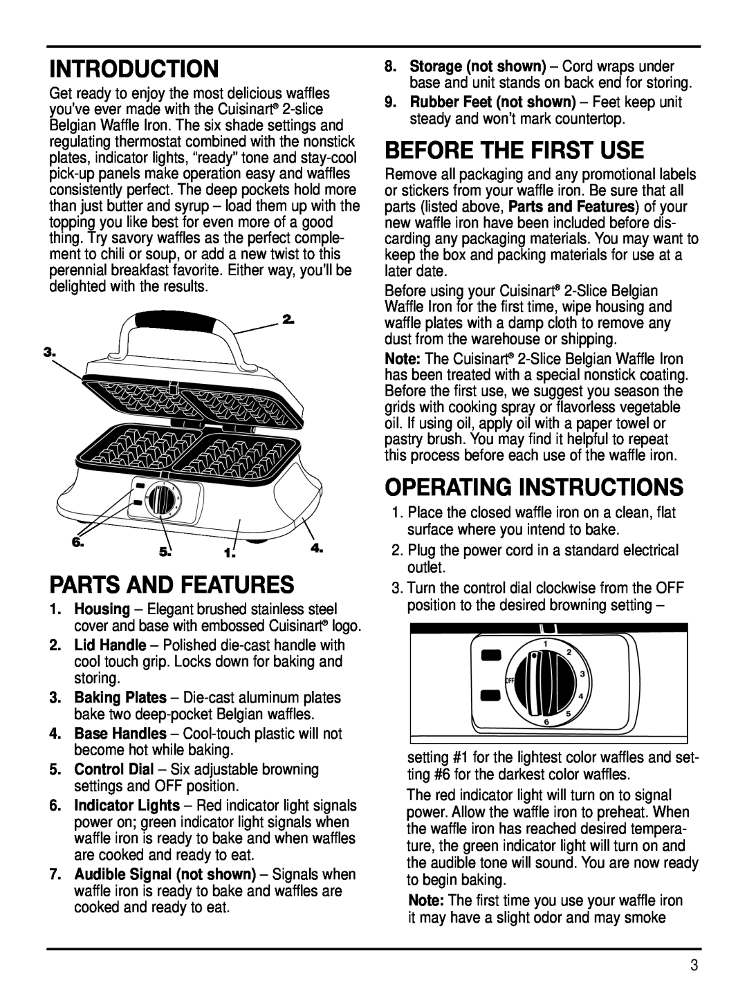 Cuisinart WAF-2B manual Introduction, Parts And Features, Before The First Use, Operating Instructions 