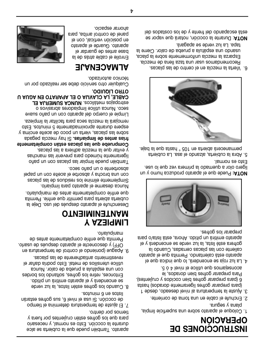 Cuisinart WAF-2OO manual Limpieza, Operación DE Instrucciones, Pegada mezcla hay Si 