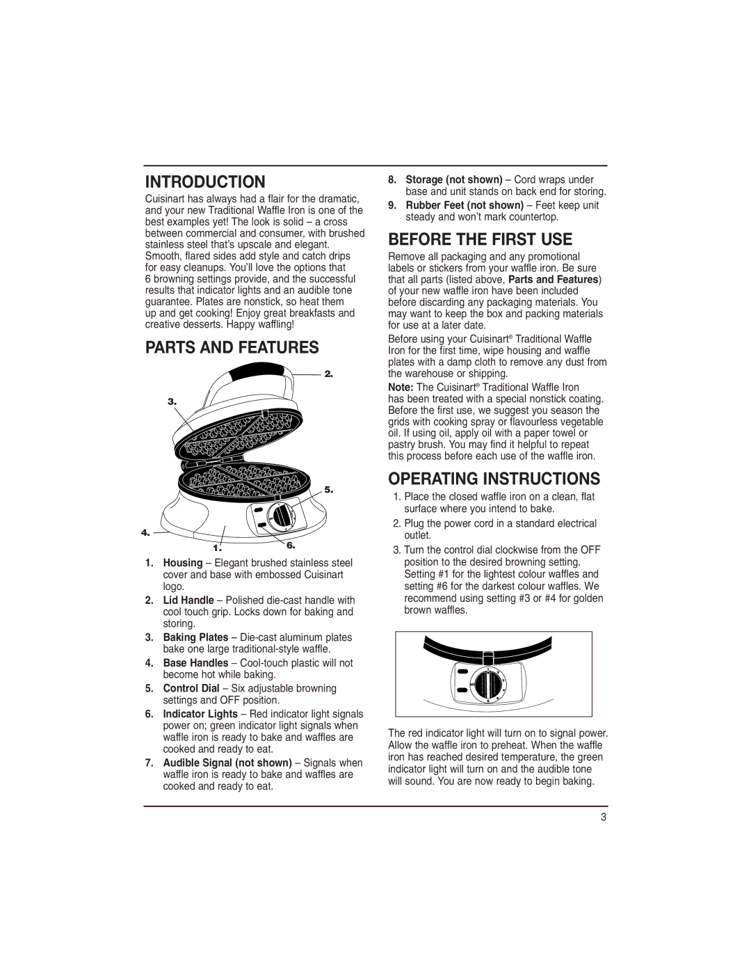 Cuisinart WAF-RC manual Introduction, Parts and Features, Before the First USE, Operating Instructions 