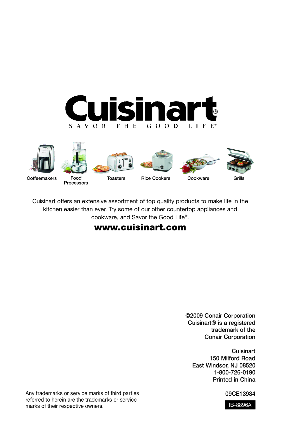 Cuisinart WCH-1500 manual IB-8896A 