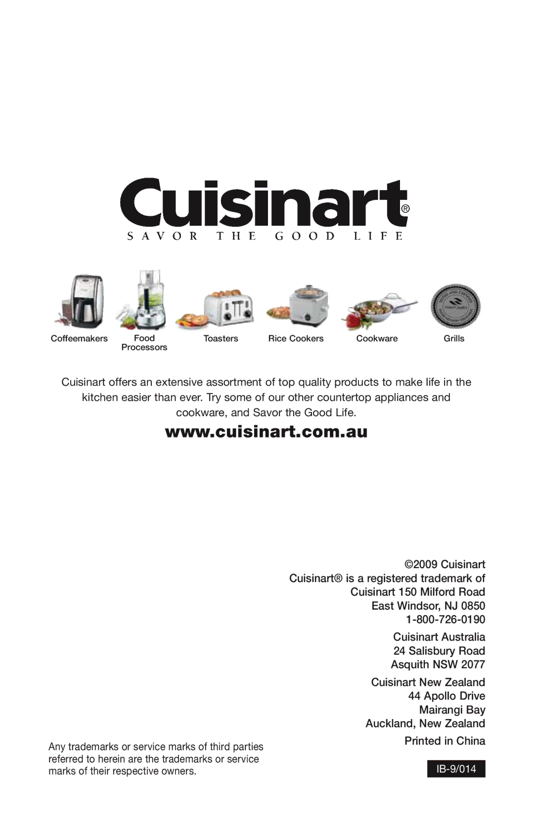 Cuisinart WCH-1500A manual IB-9/014 