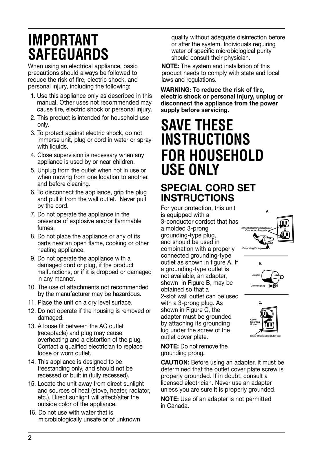 Cuisinart WCH-950 manual Safeguards, Special Cord SET Instructions 