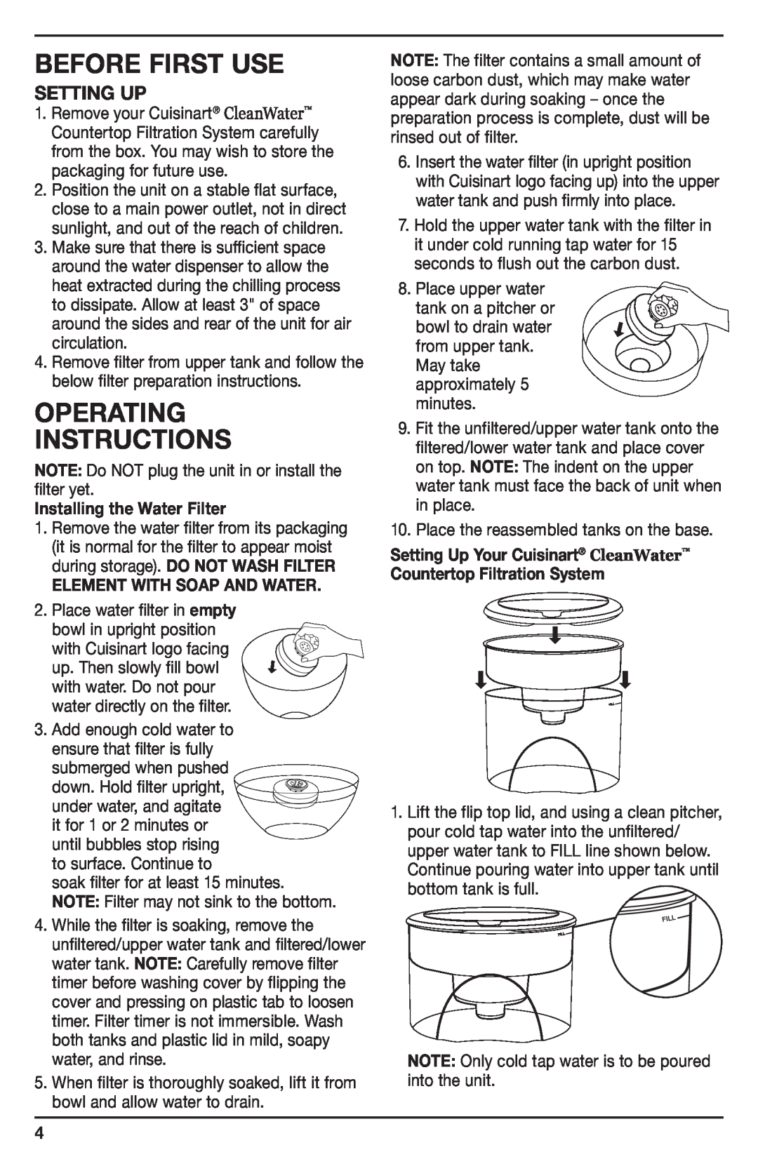 Cuisinart WCH-950 manual Before First Use, Operating Instructions, Setting Up 