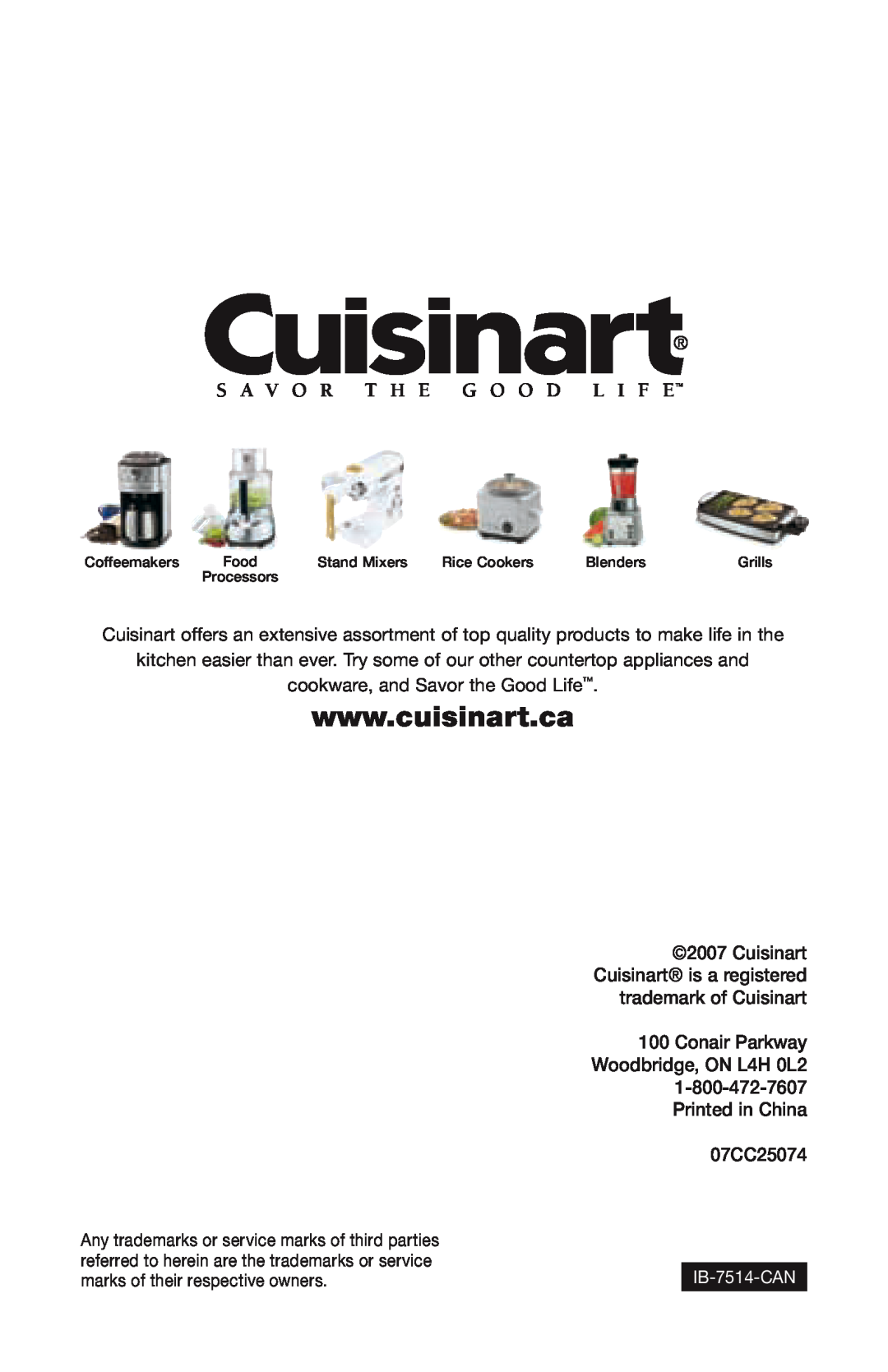 Cuisinart WCH-950C manual 