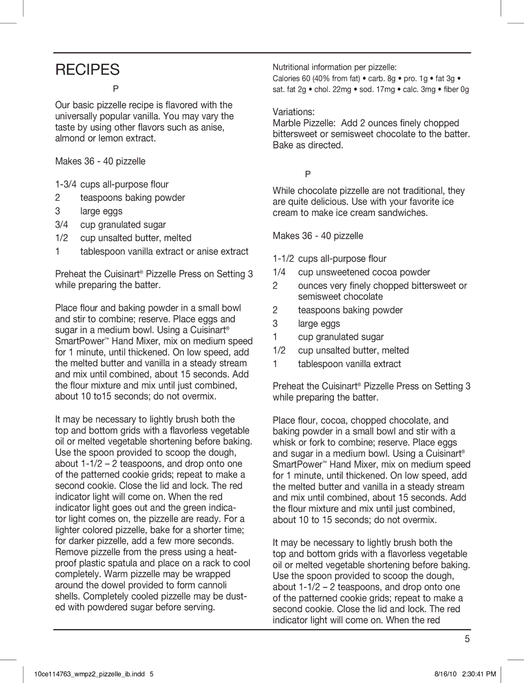 Cuisinart WM-PZ2 manual Recipes 