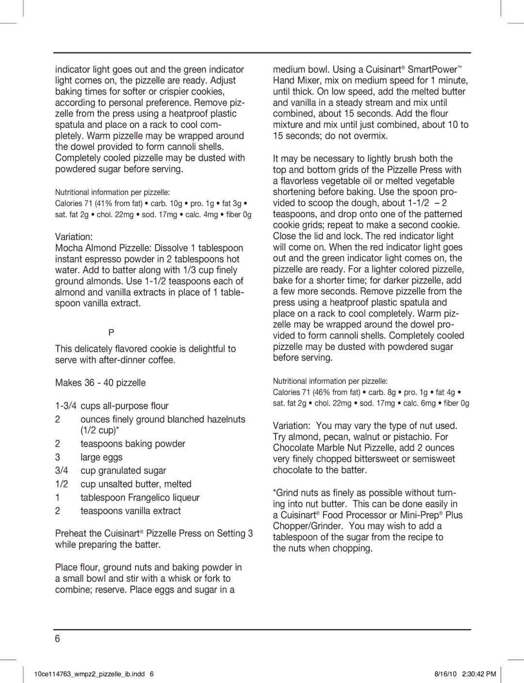 Cuisinart WM-PZ2 manual Variation 