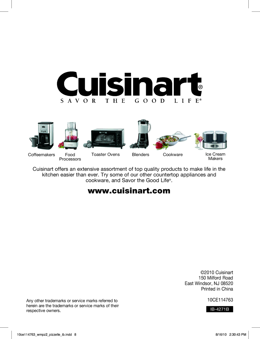 Cuisinart WM-PZ2 manual Cuisinart, Milford Road 