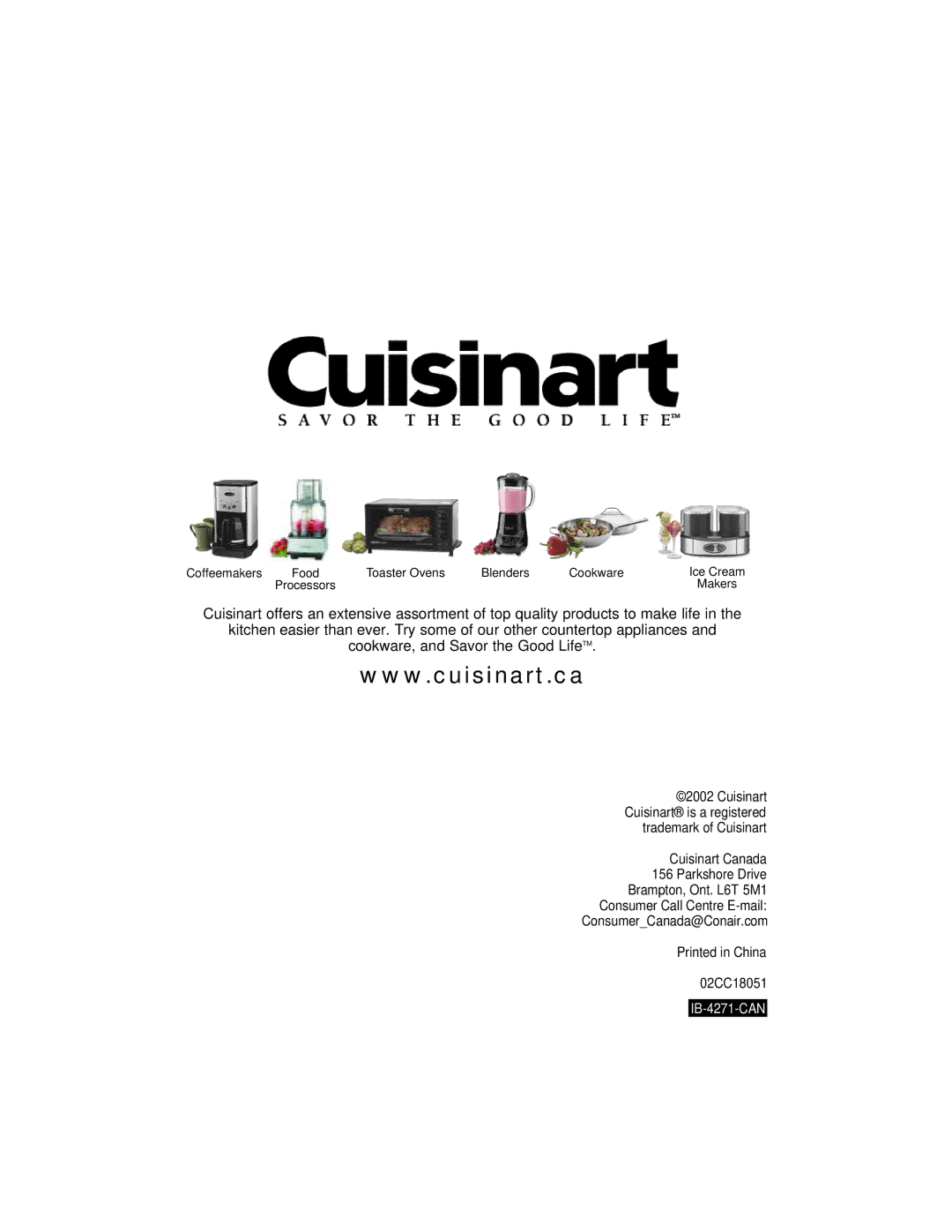 Cuisinart WM-PZ2 manual IB-4271-CAN 