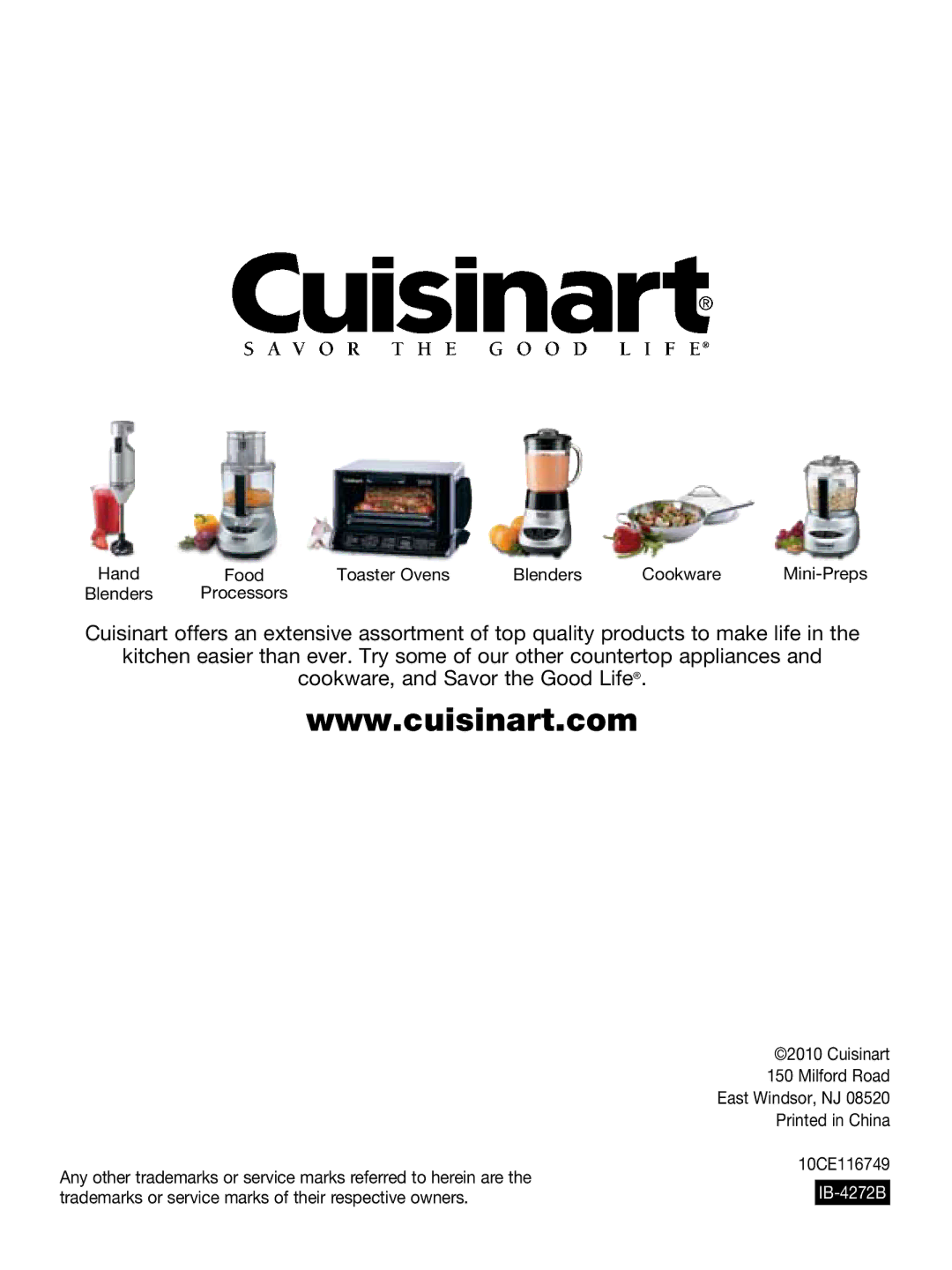 Cuisinart WM-SW2 manual Cuisinart, Milford Road, Trademarks or service marks of their respective owners 