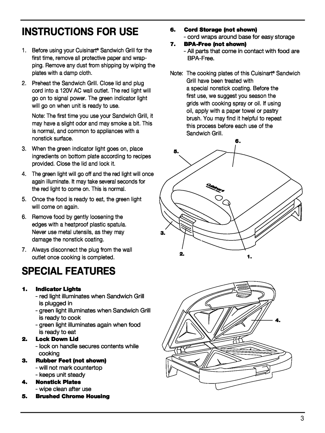 Cuisinart WM-SW2 manual Instructions For Use, Special Features, is ready to cook, green light illuminates again when food 