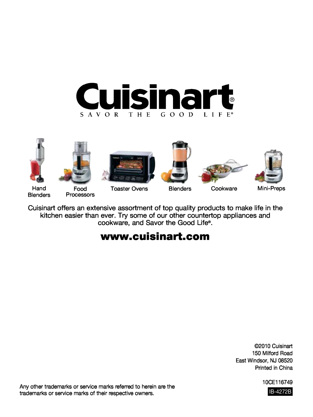 Cuisinart WM-SW2 manual cookware, and Savor the Good Life 