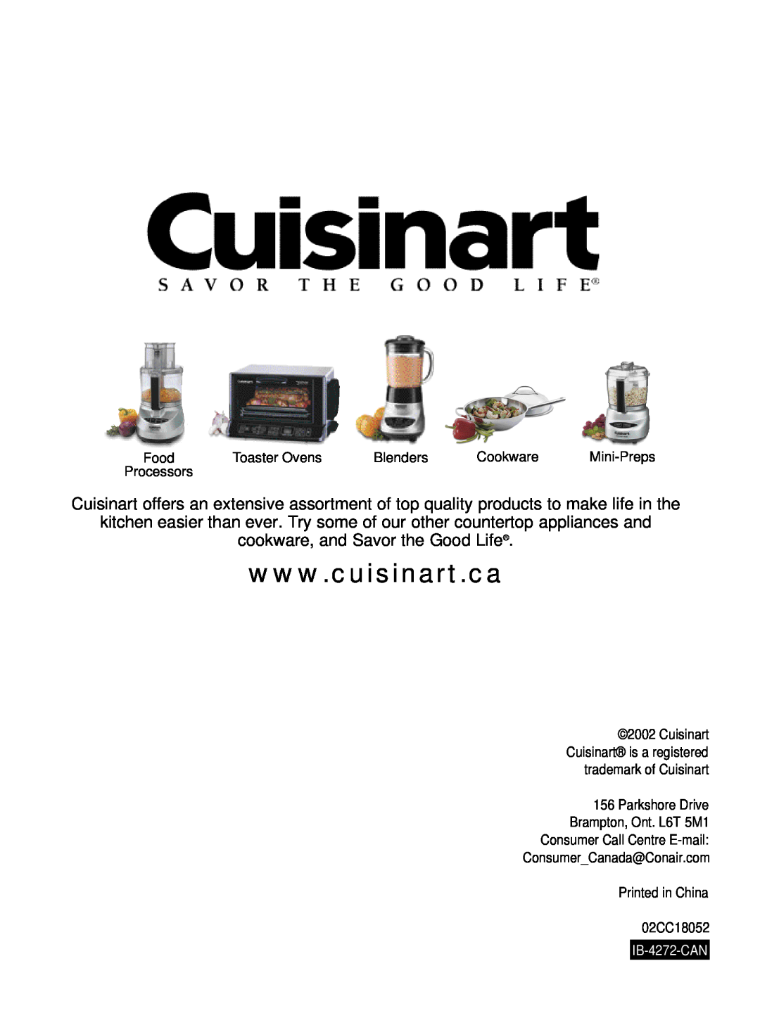 Cuisinart WM-SW2C manual cookware, and Savor the Good Life 