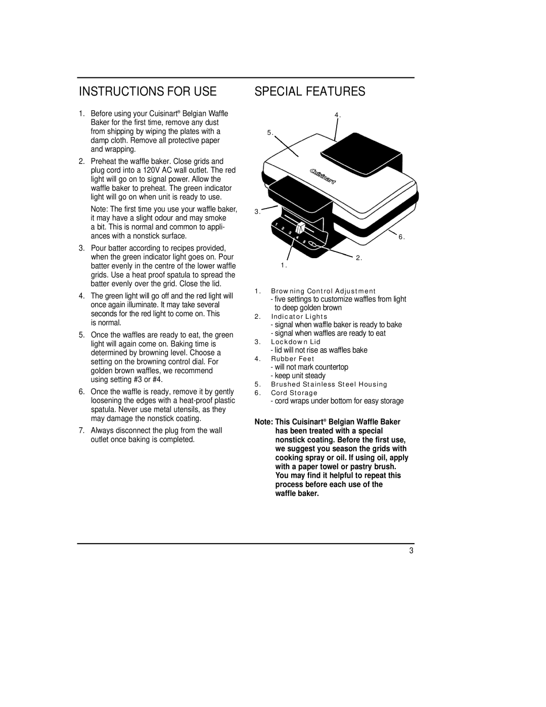 Cuisinart WMB-2AC manual Instructions For Use, Special Features 