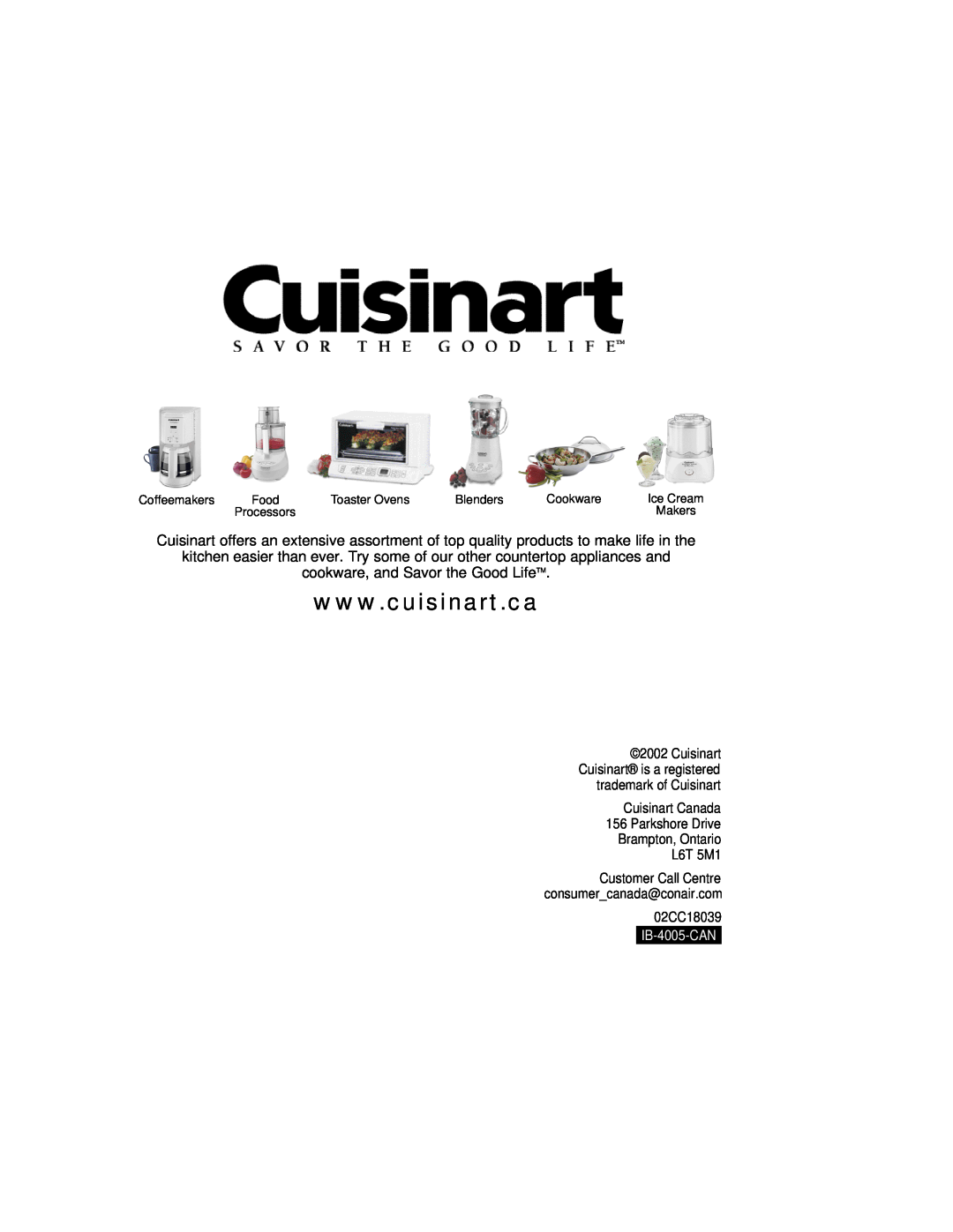 Cuisinart WMB-2AC manual 